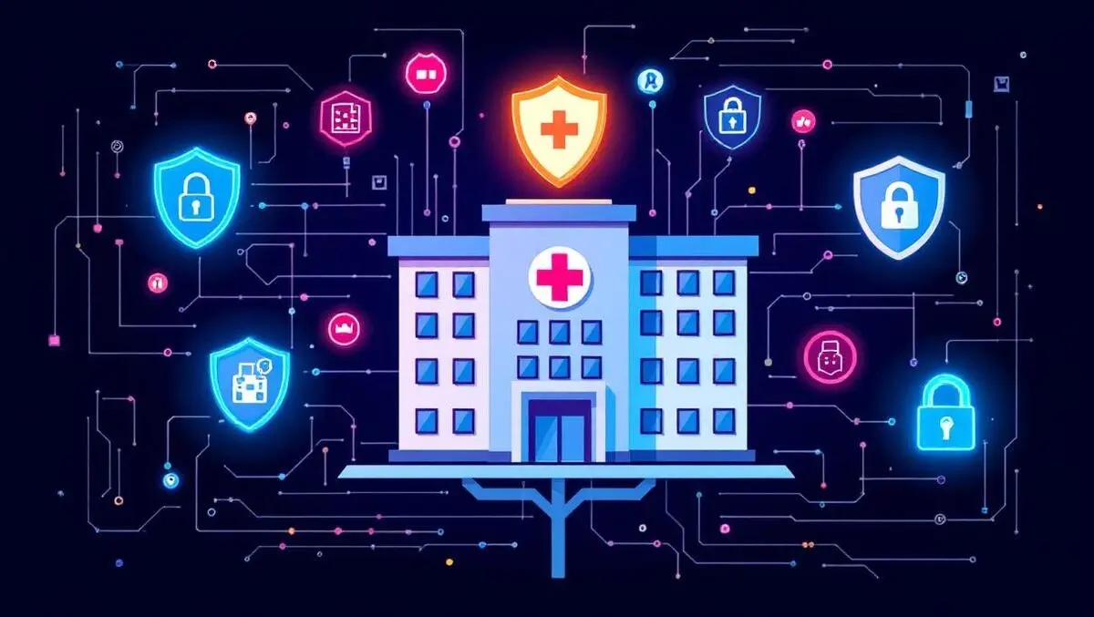 Our Latest News 34 hospital building cybersecurity shields digital locks circuitry background