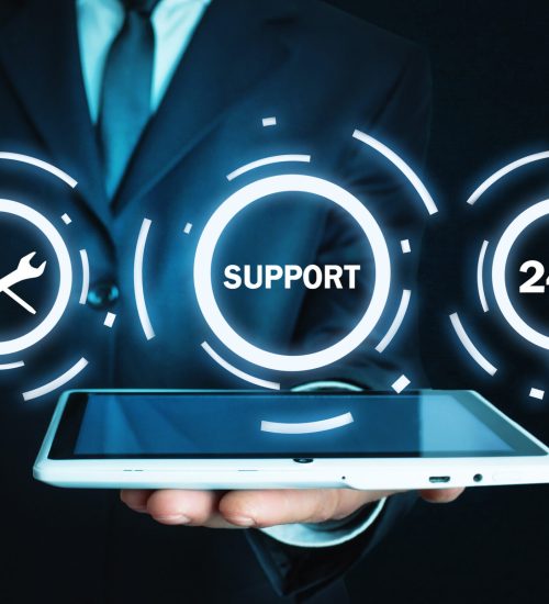 Man holding tablet. 24/7 Support Service